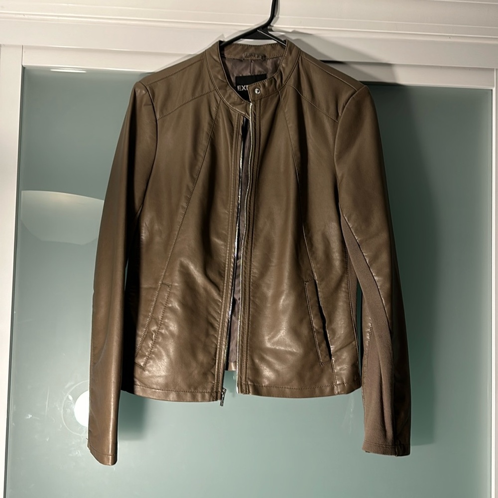 Light brown Express crop leather jacket
